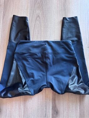 Koral Forge Mid Rise Moto Leggings Black Faux Leather Panels Size XS